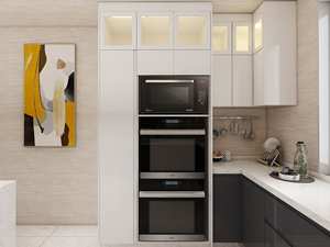 Armoires de cuisine modernes et élégantes, finition laquée grise brillante, bois massif, contreplaqué, MDF, comprend un évier et un dosseret pour un usage en appartement - Product Image 4