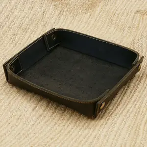 Custom Luxury Serving Tray Genuine Leather Organizer Small Items Jewelry Household Storage Tray Real Full Grain Leather Tray