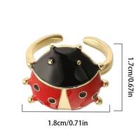 Ensemble de bijoux 3 pièces/série sur le thème des insectes : Collier pendentif coccinelle mignon, boucles d'oreilles clous diamant, bague ouverte coccinelle pour femme