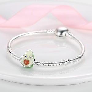 Copper Silver Plated Sunflower Avocado Themed Enamel CZ Charm <b>Beads</b> <b>Set</b> Fit European Bracelet DIY Jewelry - Product Image 3