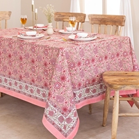 Nappe rectangulaire en coton à imprimé floral rose avec bordure décorative pour la décoration de la maison