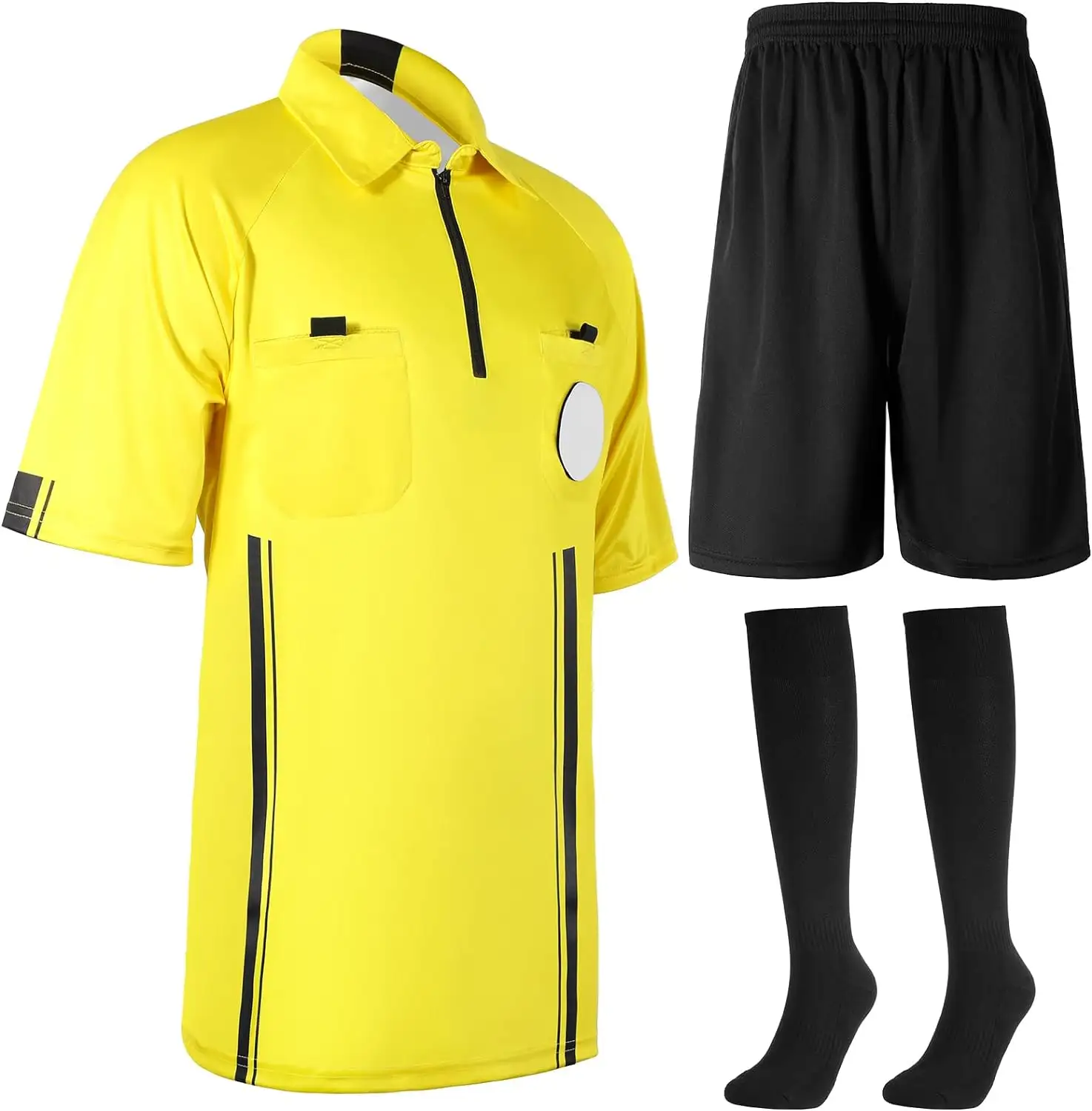 Official Pro Soccer Referee Shirt Short Sleeve Sports Pants and Socks Men's Soccer Referee Jersey Short Set Referee Jersey