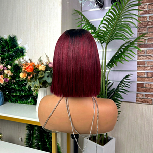 Silky Straight Burgundy <b>Bob</b> <b>Wig</b> Remy Hair Single Weft Full Head Extension - Product Image 1