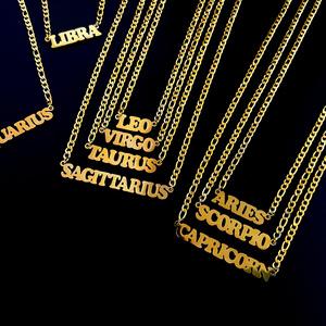 Cadena cubana <span class=keywords><strong>de</strong></span> acero inoxidable, Collar chapado en oro del zodiaco, estilo hip hop - Product Image 3