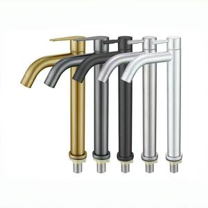 Grifo de lavabo de acero inoxidable con un solo manípulo, un solo orificio, montado en cubierta, con válvula de acero inoxidable, para agua fría y caliente, diseño elevado - Product Image 1