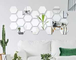 Acrylique DIY Mur Miroir Feuille Auto-Adhésif Laser Cut Hexagones Stickers Muraux pour <span class=keywords><strong>la</strong></span> Décoration Intérieure - Product Image 4