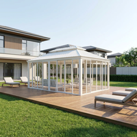 Pintu PC Aluminium Prefabrikasi Modern Mewah Rumah Kustom Ruang Berjemur Gazebo Atap Solid Luar Ruangan 3.65x6M