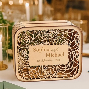 Modern Laser Engraved Eco-Friendly Wood Souvenir Love Theme Tabletop <strong>Card</strong> <strong>Box</strong> Slot <strong>for</strong> <strong>Post</strong> <strong>Cards</strong> Rose <strong>Cards</strong> <strong>Box</strong> <strong>Wedding</strong> Favors - Product Image 6