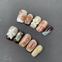 Ongles press-on faits main de haute qualité, vente en gros d'usine, forme cercueil, styles en gel sculpté très prisés pour l'été, réutilisables