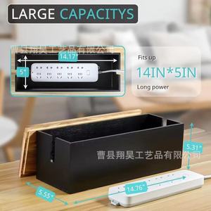 Caja de Almacenamiento para Enchufes de Madera con Tapa, Organizador de Cables de Carga para Escritorio, Organizador de Oficina Rectangular de Madera Sólida - Product Image 4