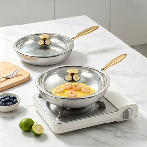 Dishwasher Safe Glass <b>Lid</b> Gold Handle Induction Compatible Modern Design Titanium <b>Frying</b> <b>Pan</b> - Product Image 1