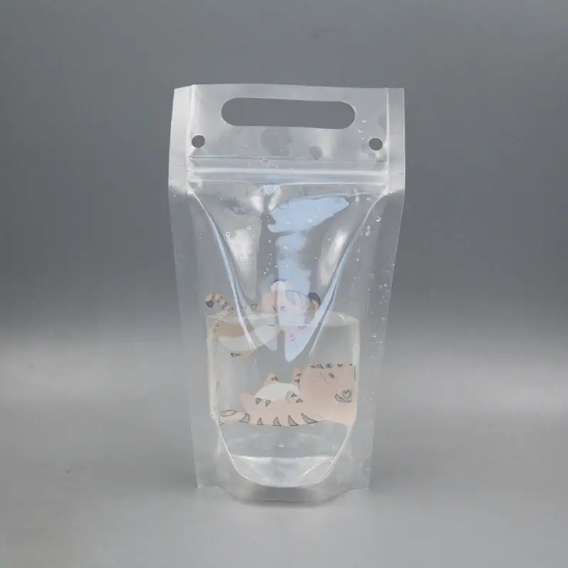 Bolsa de bebidas de fiesta de pie de plástico personalizada con cremallera bolsas de bebida de jugo transparente con pajitas