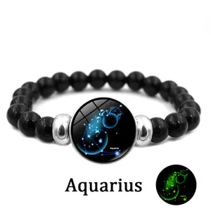 12 signes du zodiaque étoiles Constellations capricorne verseau poissons bélier taureau perles de pierre bouton pression bande élastique Bracelets perlés