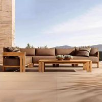 Canapé d'extérieur en teck de style nordique moderne pour patio, villa, jardin et extérieur - Imperméable, résistant au soleil et anti-corrosion