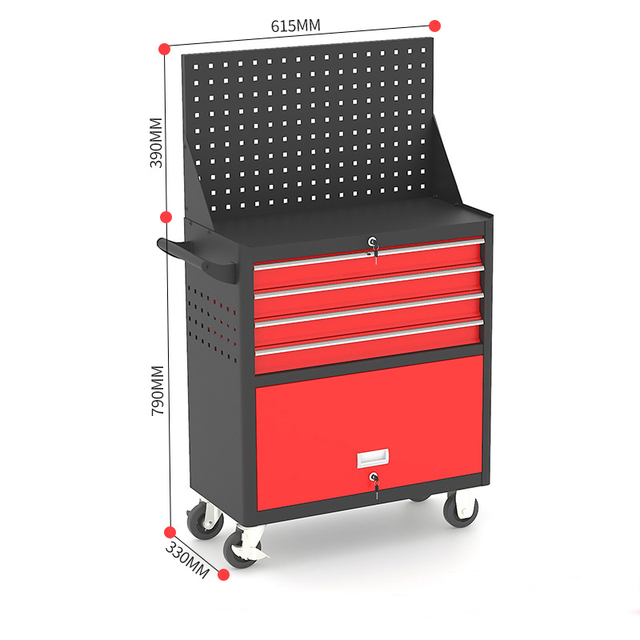 Heavy-Duty Mobile Tool Cart Lockable Drawers Pegboard Back Panel Wheels OBM 100kg Load Capacity for Garage Workshop Organization