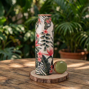 Handcrafted <b>Flask</b> Floral Copper Water <b>Bottle</b> With Lid Portable Travel Drinkware - Product Image 1