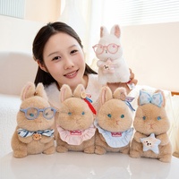 Boneka Kelinci Salju Mia Custom Fluffy dengan Kacamata, Bib Lucu, Pita, Boneka Kelinci Kawaii, Mainan Hewan Lembut