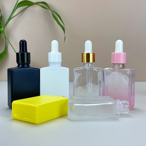 Hot Sale 15ml 30ml 50ml 100ml <b>Clear</b> Flat Square Rectangle Cosmetic Glass Bottles Empty Perfume Essential Oil Dropper Bottle - Product Image 6