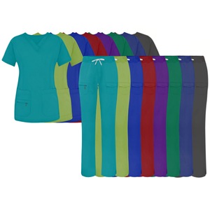 Women <b>Scrub</b> <b>Tops</b> Solid Color V Neck Short Sleeve Polyester Hospital Uniforms for Medical Workwear with Front Zip and Pockets - Product Image 1