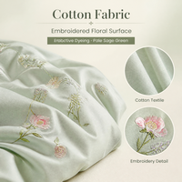 Parure de lit en coton vert doux avec broderie florale, teinture réactive, ensemble de 4 pièces pour une décoration de chambre fraîche