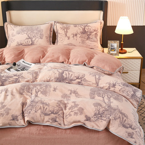Parure <span class=keywords><strong>de</strong></span> lit trois ou quatre pièces en velours double lait et velours <span class=keywords><strong>de</strong></span> vison <span class=keywords><strong>imprimé</strong></span>, avec jupe <span class=keywords><strong>de</strong></span> lit, personnalisable avec logo OEM pour dortoir - Product Image 2