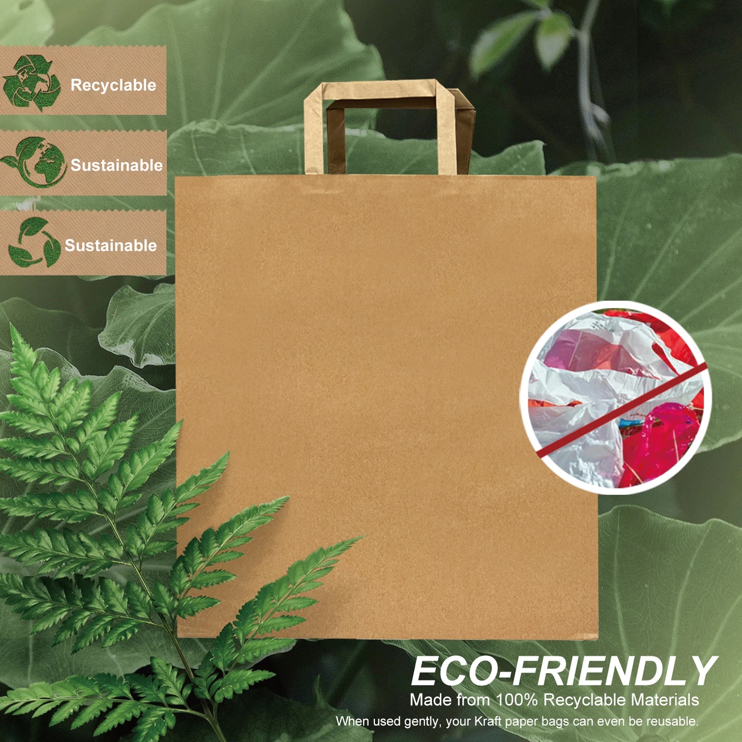 Kraft Paper Bags with Flat Handles 14x10<i></i>x15.75 inches