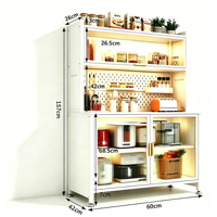 Meuble d'appoint de cuisine moderne avec structure en acier, sur pied, multi-niveaux, multifonctionnel, pour micro-ondes et bols