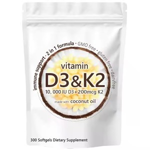 Vitamine D3 + K2 de marque propre OEM Supplément végétarien Capsules molles Supplément d'extrait d'huile de noix de coco Soutient un regain d'énergie - Product Image 1
