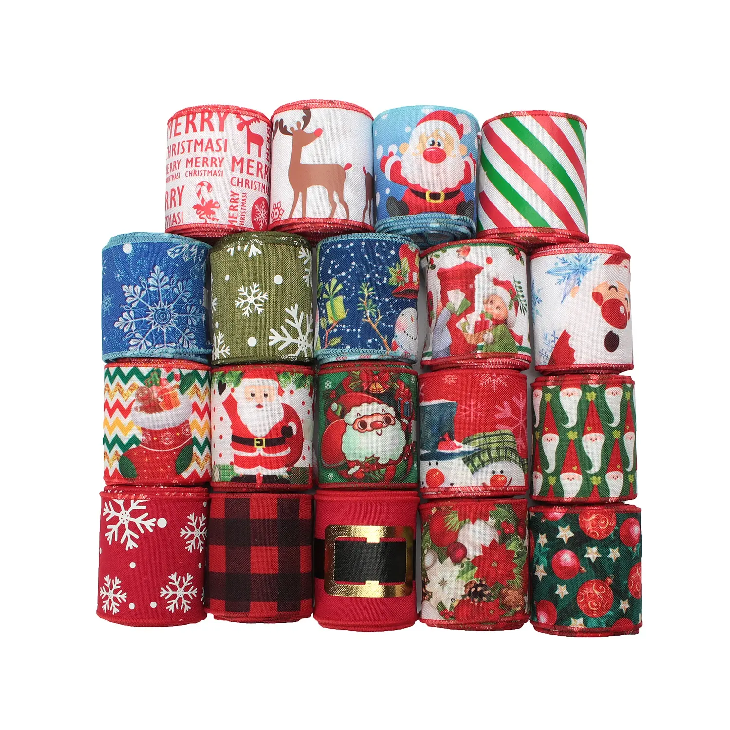 Huihuang Factory Wholesale Price Custom Holiday Christmas Decoration Wired Edge Ribbon Wreath Ribbon 63mm