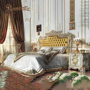 Lit double en bois massif sculpté à la main, style <span class=keywords><strong>rococo</strong></span> français, avec intérieur en tissu de soie et éponge, mobilier complet pour toute la <span class=keywords><strong>maison</strong></span> - Product Image 3