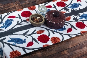 Embroidered Floral Tree Table Runner Cotton Bohemian Style Home Decor Washable - Product Image 2