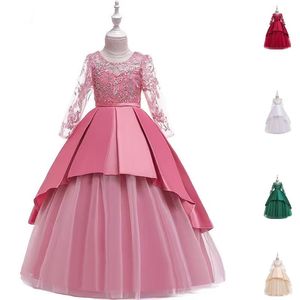 Vestido Largo de Fiesta Casual de Verano para Niñas, de Alta Calidad, con Encaje, Manga Larga, Poliéster - Product Image 1