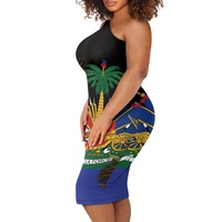 Nouvelle robe à épaules dénudées 2024, motif drapeau d'Haïti, robe à épaules dénudées pour femmes, robe avec logo personnalisé pour femmes sexy