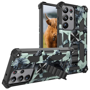 Funda de camuflaje militar para <span class=keywords><strong>Samsung</strong></span> S23 Ultra, soporte de armadura a prueba de golpes, soporte plegable oculto, cubierta trasera de montaje magnético para coche - Product Image 1
