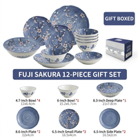 Service de vaisselle en grès peint à la main style japonais fleurs de cerisier pour mariage et restaurant, écologique, 6 pièces (assiettes et bols)