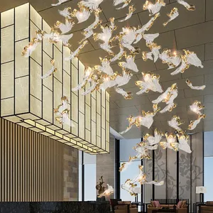 Lampu gantung gedung komersial baru 2024, lampu gantung Modern kaca ditiup pelat koridor Nordik mewah