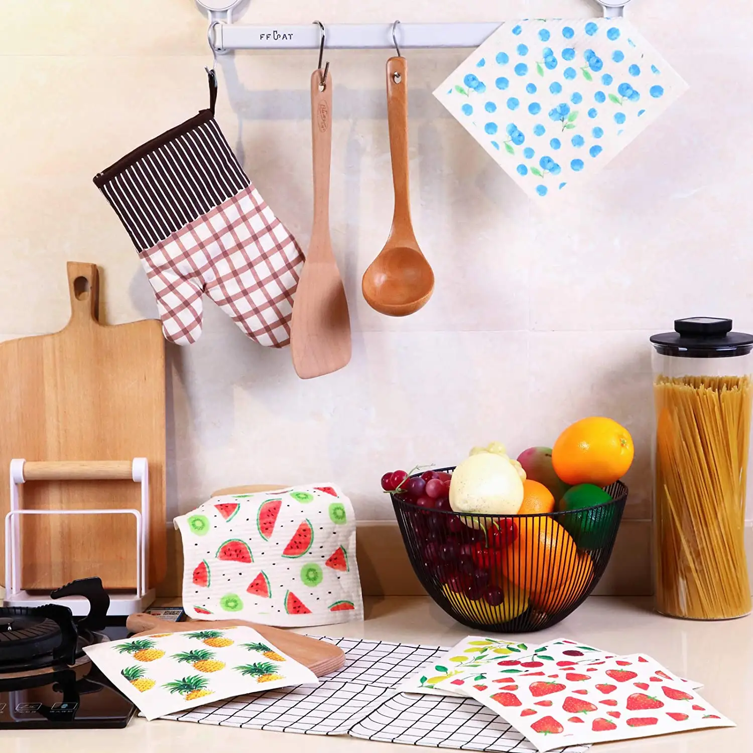 Diseño personalizado de algodón de celulosa reutilizable respetuoso con el medio ambiente paño de esponja paño de cocina sueco estampado paño de cocina comedor