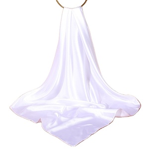 Selendang Sutra Persegi Besar Motif Bunga Bohemian Wanita, Hijab Muslim Bahan <span class=keywords><strong>Chiffon</strong></span> Lembut dengan Pinggiran Ungu 90cm, Penutup Leher - Product Image 6