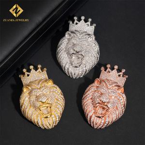 มงกุฎด้านหลังที่เป็นของแข็งประกันตัวเครื่องประดับฮิปฮอป VVS Moissanite จี้เสน่ห์925เงินแข็งออกเพชรจี้หัวสิงโต - Product Image 1