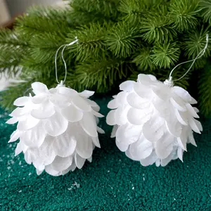 Navidad liontin bunga Natal buatan, ornamen Tahun Baru imitasi pohon Natal berkilau putih 8cm