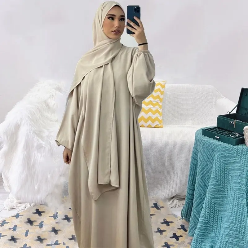 High Quality Modest Islamic Clothing Long Prayer Dress Plain Nida Abaya Women Muslim Dress Jilbab Attached Hijab Hoodie Abaya