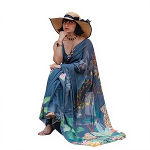 Sari Indio Premium Elegante de Algodón y Lino con Hermoso Estampado Digital, Largo hasta el Suelo, Informal, para Bodas y Fiestas, para Mujer, para Todas las Temporadas - Product Image 1