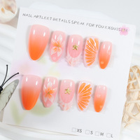 24 Buah Kuku Palsu 3D Motif Buah Almond dan Bunga 3D, Gaya Eropa dan Amerika, Grosir