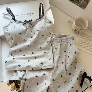 <span class=keywords><strong>Pijama</strong></span> de encaje con almohadilla en el pecho Traje de eslinga dulce de verano para mujer Ropa exterior de algodón - Product Image 2