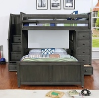 Lit superposé multifonctionnel avec design en panneaux de bois pleins, bureau, escalier, pour enfants et adultes, en bois