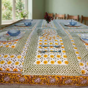 Nappe rectangulaire en toile de coton de style classique de haute qualité, imprimée à la main, antidérapante et légère, pour table à manger 6 places - Product Image 2