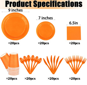 Kit de Vaisselle Jetable Orange en Gros – Assiettes, Gobelets, Serviettes et Couverts pour Décoration de Fête d'Anniversaire - Product Image 2