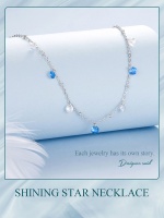 Kalung Perak Sterling S925 Lapis Platinum dengan Zirkon Bintang Berkilau untuk Wanita Grosir