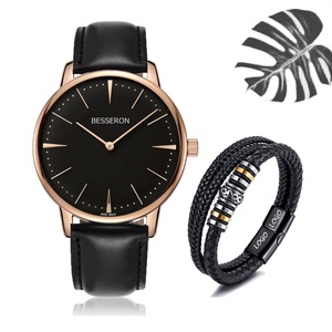 Montre-bracelet de luxe personnalisée avec logo, étanche, pour homme, en acier inoxydable, analogique, bracelet en cuir noir, fabrication japonaise minimaliste, OEM pour hommes - Product Image 1