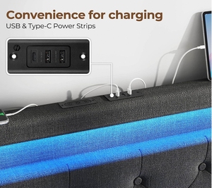 Kích thước đầy đủ khung giường với trạm sạc và đèn LED, giường bọc với đầu giường có thể điều chỉnh và 4 ngăn kéo lưu trữ kim loại - Product Image 4